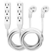 White Flat plug Extension Cord, short power cord with 3 Prong standard ground...
