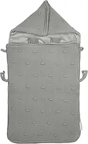 Meyco Knots Footmuff Swaddling Blanket Baby Seat & Pram (High-Quality Footmuff with Zip, Breathable, 100% Cotton, 40 x 82 cm), Grey