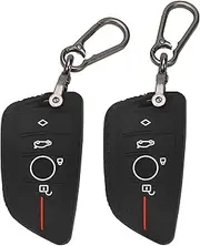 TOMALL 2 Pack for BMW Key Fob Cover with Keychain, 4 Buttons Silicone Rubber Key Fob Case Fit for BMW X1 X2 X3 X4 X5 X6 X7 M5 M6 2 3 5 6 7 Series Car Key Cover, Black
