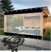 Outdoor Pergola Side Panels Waterproof Patio Curtain with Eyelets Transparent+Black 7.5x3m
