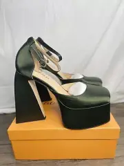 Goiphrri Womens Platform Chunky Heels Rhinestones Ankle Strap Platform Sz 9 New