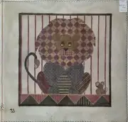 Hand-painted LION & MOUSE Needlepoint Canvas 13 3/8" sq 18-count mono