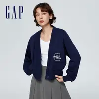 在飛比找momo購物網優惠-【GAP】女裝 Log印花V領針織外套 碳素軟磨法式圈織系列