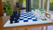 White Marble & Blue Lapis Chess Set Top, Marble Inlay Stone Chess Board Sets