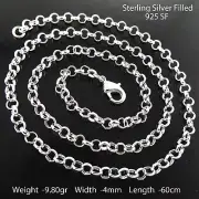 Necklace Real 925 Sterling Silver Filled Solid 4mm Rolo Belcher Chain 60cm