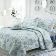 BEAUTIFUL CHIC BLUE GREY AQUA TEAL BOHEMIAN COASTAL TROPICAL BOHO SOFT QUILT SET