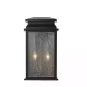 HOME DECORATORS Sirrine 17.25 in. 2-Light Black Wall Sconce, Clear Seeded Glass