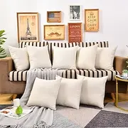 WANZELONYO Throw Pillow Covers Bulk Linen Blank Couch Cushion Pillow Case for Vinyl Sublimation HTV Ironing Craft Embroider Decoration 18 x 18 Inch Beige Set of 8