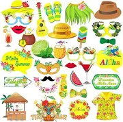 Pack of 33 Hawaii Photo Props, Hawaii Photo Booth Props and Aloha Inflatable Photo Frame, Summer DIY Photo Box Accessories, Summer Photo Frame Selfie for Aloha Summer Beach Party Decoration
