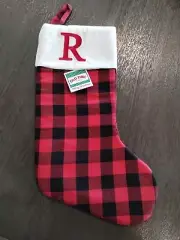 Old Time Pottery 19" Buffalo Plaid Monogram Christmas Holiday Stocking -Letter R