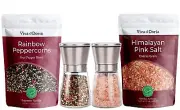 Viva Doria Grinder Set: Rainbow Peppercorn, 12 oz + Himalayan Pink Salt, 2 lb
