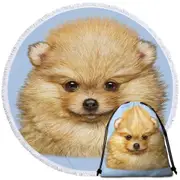 Cute Animal Art Pomeranian Puppy Dog Round Beach Towel