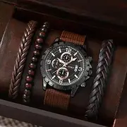 Men's 4pcs/Set Quartz Watch for Men Analog Quartz Retro Stylish Chronograph Alloy Nylon Sport Style Watches