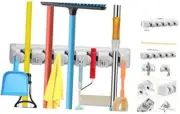 Mop Broom Holder Wall Mounted Commercial Organizer Storage Rack for White Grey