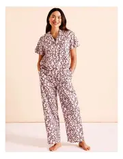 [Soho] Core Cotton Short Sleeve Long PJ Set in Pink Leopard Print
