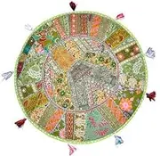 Round Floor Pillow Cushion Bohemian Patchwork Pouf Ottoman Vintage Indian Foot Stool Bean Bag Floor Pillow Cover Home Decor, Living Room Ottoman, Bohemian Pillows 17 Inch (Green)