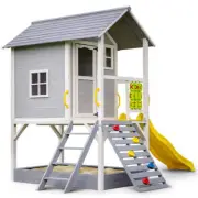 NNEMB Wooden Tower Cubby House with Slide-Sandpit-Climbing Wall-Noughts & Crosse