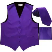 New Men's purple formal Slim Fit Tuxedo vest Waistcoat_2.5" necktie & hankie