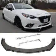 Carbon Fiber Look Front Lip Splitter + Strut Rods For MAZDA 3 Alexa 2014-2018 (for: Mazda)