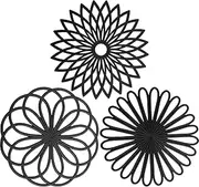 3Pcs Silicone Trivet Mat 7.9inch Anti-Slip Hot Pot Holder Heat-Resistant Round Hot Pad Set Hollow Flower Shape Hot Dishes Pad Non-Stick Decorative Mat(Black)