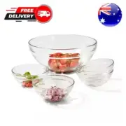 Set Of 5 Glass Mixing & Prep Bowls Food Preparation Mixing Bowls Clear- Au Stock