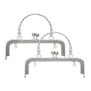 2Pcs Metal Purse Frame, 7" Square Kiss Lock Clasp Frame Embossed(Silver)