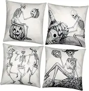 CHILDWEET Halloween Skull Pillow Cover 4pcs Pillowcase Set Cushion Covers Throw Pillowcase Pillow Protectors