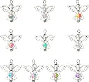 [KitBeads] 60Pcs 10 Colors Guardian Angel Charms Mini Acrylic Round Bead Fairy Wing Pendants for Jewelry Making Bracelets Necklaces Crafts Bulk, Acrylic Metal, No Gemstone