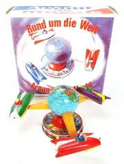 Schopper Germany SPACE SHIP Fairground MERRY GO ROUND Gyro Tin Toy MIB`60 NEW!
