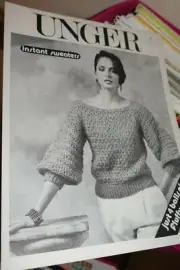 Unger Instant Sweater Leaflet Knitting Pattern #2 uses 4 balls Fluffy yarn