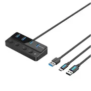 Vention 5-in-1 USB 3.0 Hub with Individual Power Switches - Black USB 3.0 to USB 3.0 x4 + USB-C - 1m [CHWBF]