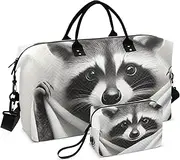 [YXYZRMY] Cute Raccoon White Travel Duffel Bag Gym Bag Sports Tote Bag with Multiple Interior Pockets Shoulder Weekender Bag for Women Men with Toiletry Bag 20.5”x 7.9”x 13.8”, Multi-Colored, one size