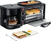 Three-In-One Multifunctional Breakfast Machine, Breakfast Machine, with Toaster, Frying Pan, Coffee Machine, 1100W, Dual Heating Tubes, 100~230°C Temperature Control, Suitable for Small Kitchens