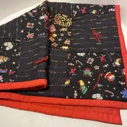 Vintage Handmade Christmas Quilt Wall Hanging Table Runner Black Red Toys 26x22