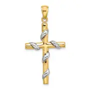 14k Two-tone Gold Two-tone Gold 2-D Vine Pattern Cross Charm