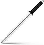 ARCCI 25cm Knife Sharpener Steel, Diamond Carbon Steel Knife Sharpening Oval Honing Rod Stick, Professional Chef Sharpener and Household Knife Sharpening Steel