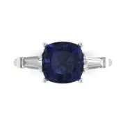 3.5 ct Cushion 3 stone Blue Sapphire Promise Engagement Ring 14k White Gold