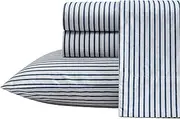 [Nautica] Queen Sheet Set, Cotton Percale Bedding Set, Crisp & Cool, Lightweight & Breathable (Harmead Navy, Queen)