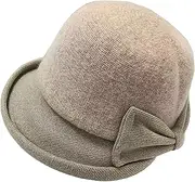 [KorhLeoh] Women's Vintage Bowler Cloche Hat - 1920s Elegant Winter Church-Hat Wool Bucket-Hat for Tea Party