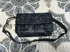 Coach League Messenger Bag with Camo Print Leather Canvas Navy Blue Royal Black
