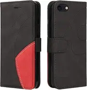 YBFJCE Case for iPhone 7/8/SE 2020/SE 2022 Wallet Case,3 Card Slot Bracket Phone Shell,Two-Color Stitching Protective PU Leather Shockproof TPU Flip Cover for iPhone 7/8/SE 2020/SE 2022,Black