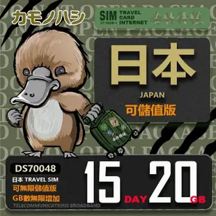 【鴨嘴獸 旅遊網卡】Travel Sim 日本15天 20GB 網卡(漫遊卡 日本上網 日本網卡)