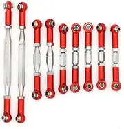 KANGYEBAIHUODIAN 9PCS Adjustable Metal Linkage Pull Rod Servo Link Fit for WLtoys 12428 12423 1/12 Speed RC Car Feiyue FY-01/02/03/04/05 Upgrade Part(Red)
