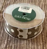 High Quality MAY ARTS 1.5" Two-Color Polka Dots Ribbon WovenEdge Brown Ivory