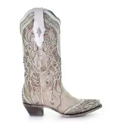 Corral White Overlay with Studs & Crystals Cowhide Leather Boots (9)