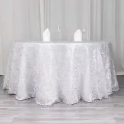 120" SILVER Polyester Round TABLECLOTH Metallic Tinsel Party Decorations