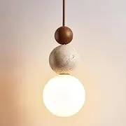 YPDTSNGV American Retro Yellow Travertine Pendant Light, G9 Light Source Single Head Ceiling Light Fixture, Creative Bedroom Bedside Adjustable Hanging Light, Simple Restaurant Bar Kitchen Island Sphe
