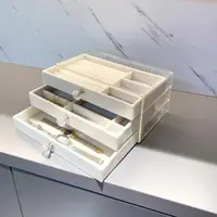 在飛比找ETMall東森購物網優惠-首飾收納盒絨布耳環項鏈戒指手鏈透明抽屜式展示盒防塵桌面飾品盒