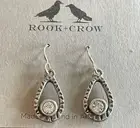 Rook + Crow by Patricia Locke Silver toned Crystal Earrings Hammered NWT