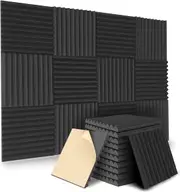 24Packs Black Self-Adhesive Acoustic Foam Sound Insulation Fire Resistant Wall Panels High-density